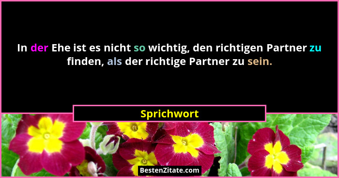 In der Ehe ist es nicht so wichtig, den richtigen Partner zu finden, als der richtige Partner zu sein.... - Sprichwort