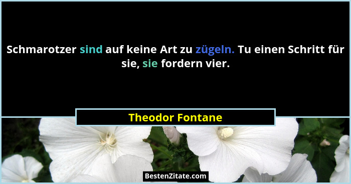 Schmarotzer sind auf keine Art zu zügeln. Tu einen Schritt für sie, sie fordern vier.... - Theodor Fontane