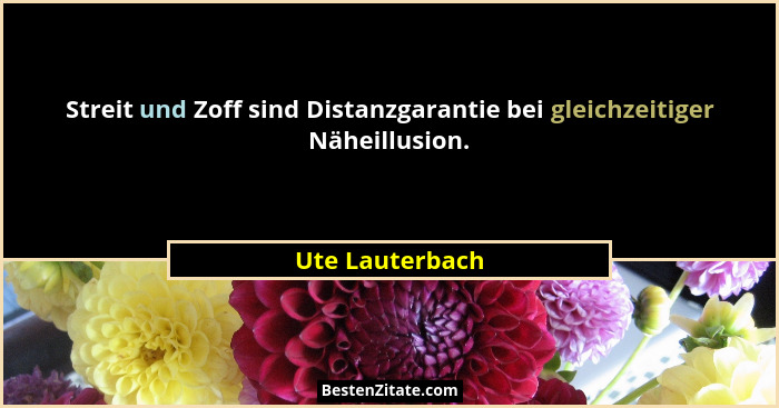 Streit und Zoff sind Distanzgarantie bei gleichzeitiger Näheillusion.... - Ute Lauterbach