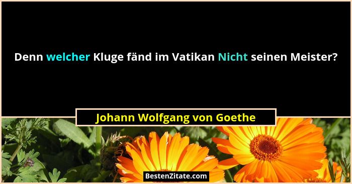 Denn welcher Kluge fänd im Vatikan Nicht seinen Meister?... - Johann Wolfgang von Goethe