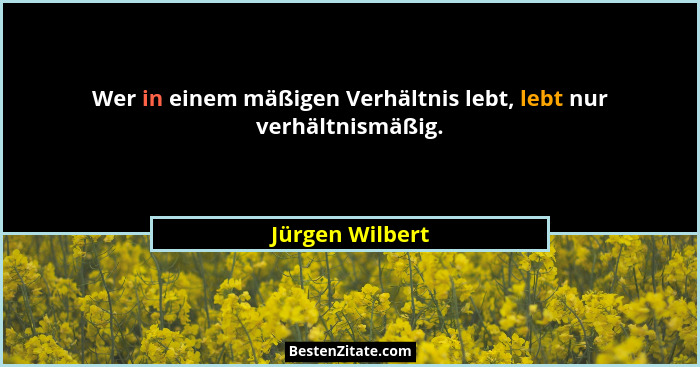 Wer in einem mäßigen Verhältnis lebt, lebt nur verhältnismäßig.... - Jürgen Wilbert