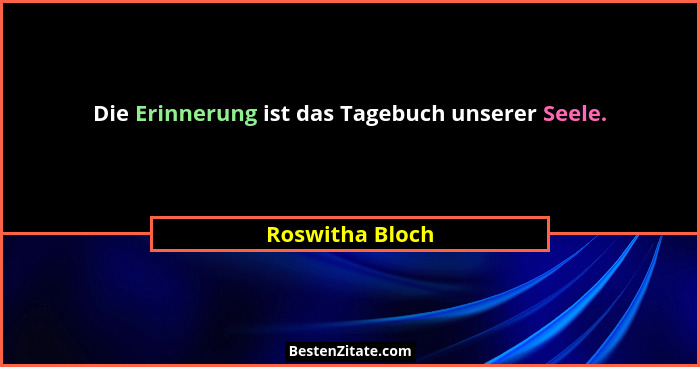 Die Erinnerung ist das Tagebuch unserer Seele.... - Roswitha Bloch