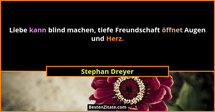 Liebe kann blind machen, tiefe Freundschaft öffnet Augen und Herz.... - Stephan Dreyer
