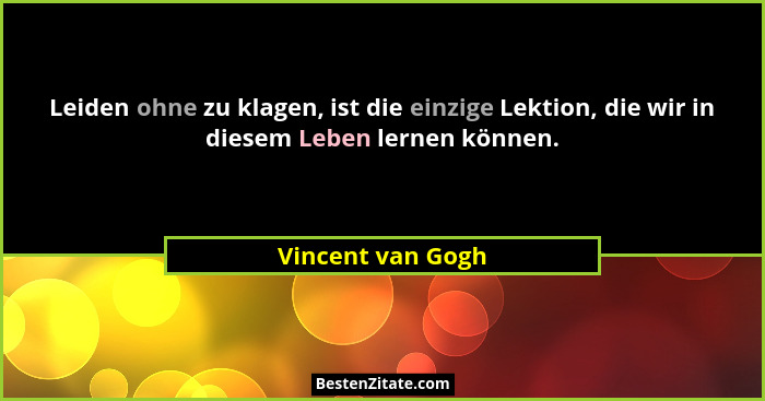 Leiden ohne zu klagen, ist die einzige Lektion, die wir in diesem Leben lernen können.... - Vincent van Gogh