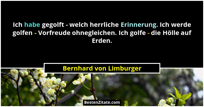 Ich habe gegolft - welch herrliche Erinnerung. Ich werde golfen - Vorfreude ohnegleichen. Ich golfe - die Hölle auf Erden.... - Bernhard von Limburger