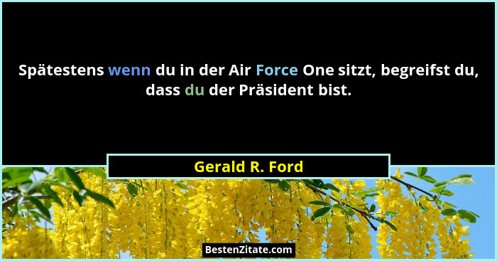 Spätestens wenn du in der Air Force One sitzt, begreifst du, dass du der Präsident bist.... - Gerald R. Ford