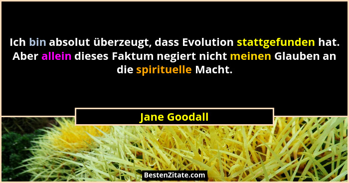 Ich bin absolut überzeugt, dass Evolution stattgefunden hat. Aber allein dieses Faktum negiert nicht meinen Glauben an die spirituelle... - Jane Goodall