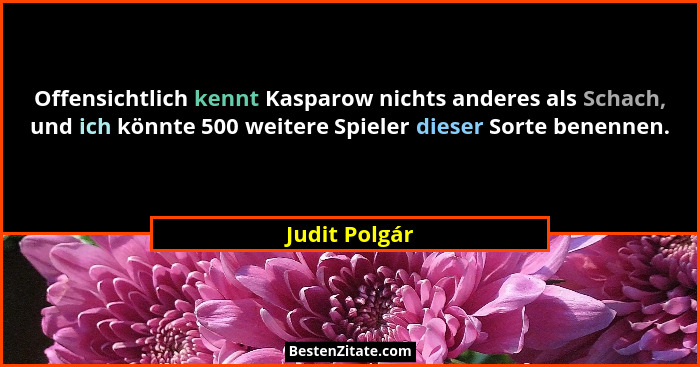 Offensichtlich kennt Kasparow nichts anderes als Schach, und ich könnte 500 weitere Spieler dieser Sorte benennen.... - Judit Polgár