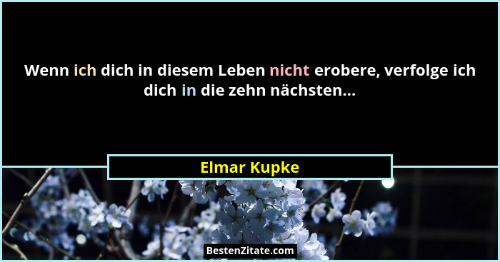 Wenn ich dich in diesem Leben nicht erobere, verfolge ich dich in die zehn nächsten...... - Elmar Kupke