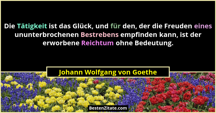 Die Tätigkeit ist das Glück, und für den, der die Freuden eines ununterbrochenen Bestrebens empfinden kann, ist der erwor... - Johann Wolfgang von Goethe