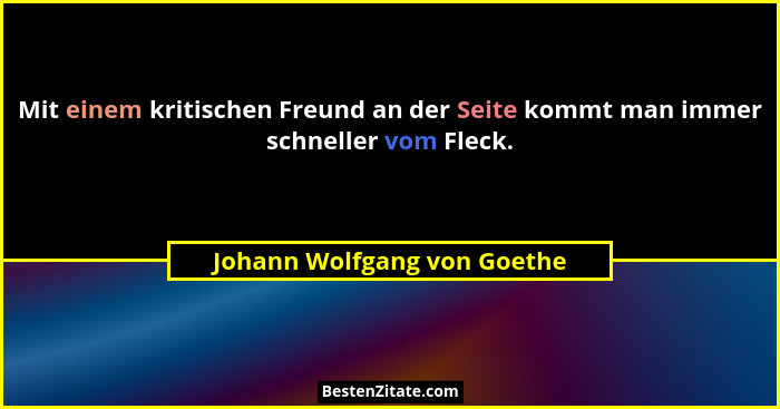 Mit einem kritischen Freund an der Seite kommt man immer schneller vom Fleck.... - Johann Wolfgang von Goethe
