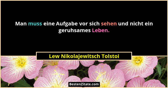 Man muss eine Aufgabe vor sich sehen und nicht ein geruhsames Leben.... - Lew Nikolajewitsch Tolstoi
