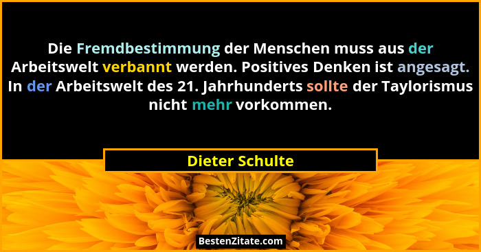 Die Fremdbestimmung der Menschen muss aus der Arbeitswelt verbannt werden. Positives Denken ist angesagt. In der Arbeitswelt des 21.... - Dieter Schulte