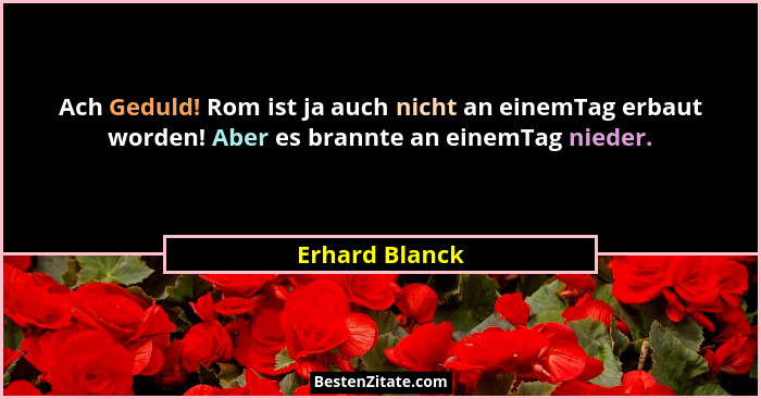Ach Geduld! Rom ist ja auch nicht an einemTag erbaut worden! Aber es brannte an einemTag nieder.... - Erhard Blanck