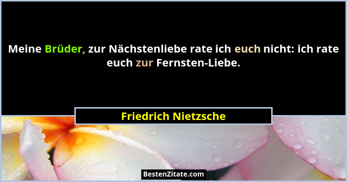 Meine Brüder, zur Nächstenliebe rate ich euch nicht: ich rate euch zur Fernsten-Liebe.... - Friedrich Nietzsche