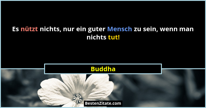 Es nützt nichts, nur ein guter Mensch zu sein, wenn man nichts tut!... - Buddha