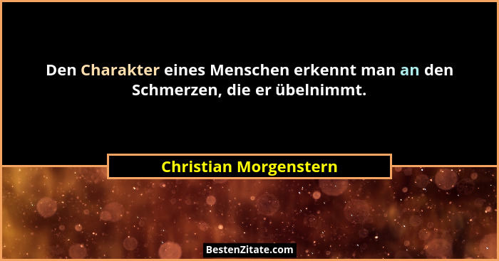 Den Charakter eines Menschen erkennt man an den Schmerzen, die er übelnimmt.... - Christian Morgenstern