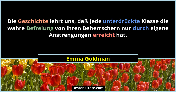Die Geschichte lehrt uns, daß jede unterdrückte Klasse die wahre Befreiung von ihren Beherrschern nur durch eigene Anstrengungen erreic... - Emma Goldman