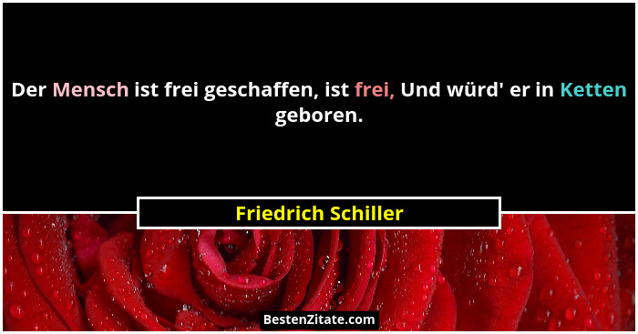 Der Mensch ist frei geschaffen, ist frei, Und würd' er in Ketten geboren.... - Friedrich Schiller