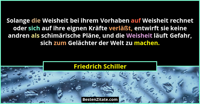 Solange die Weisheit bei ihrem Vorhaben auf Weisheit rechnet oder sich auf ihre eignen Kräfte verläßt, entwirft sie keine andren... - Friedrich Schiller