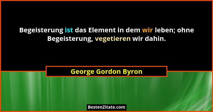 Begeisterung ist das Element in dem wir leben; ohne Begeisterung, vegetieren wir dahin.... - George Gordon Byron