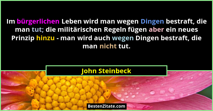 Im bürgerlichen Leben wird man wegen Dingen bestraft, die man tut; die militärischen Regeln fügen aber ein neues Prinzip hinzu - man... - John Steinbeck