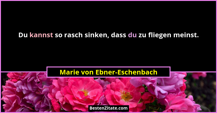 Du kannst so rasch sinken, dass du zu fliegen meinst.... - Marie von Ebner-Eschenbach