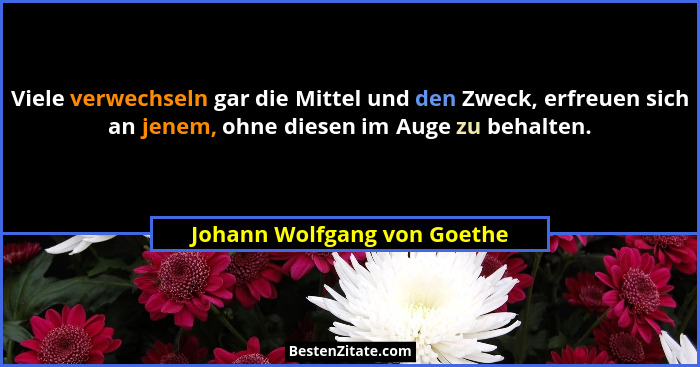 Viele verwechseln gar die Mittel und den Zweck, erfreuen sich an jenem, ohne diesen im Auge zu behalten.... - Johann Wolfgang von Goethe