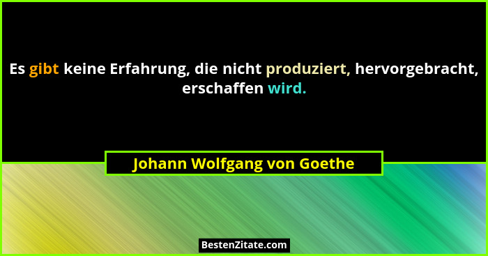 Es gibt keine Erfahrung, die nicht produziert, hervorgebracht, erschaffen wird.... - Johann Wolfgang von Goethe