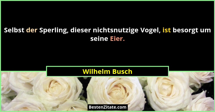 Selbst der Sperling, dieser nichtsnutzige Vogel, ist besorgt um seine Eier.... - Wilhelm Busch