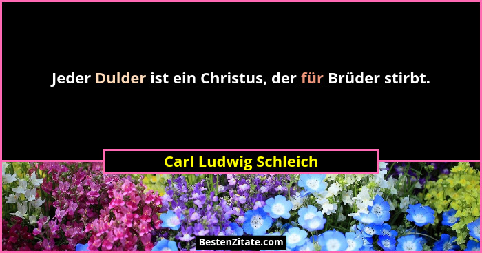 Jeder Dulder ist ein Christus, der für Brüder stirbt.... - Carl Ludwig Schleich