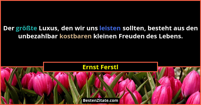 Der größte Luxus, den wir uns leisten sollten, besteht aus den unbezahlbar kostbaren kleinen Freuden des Lebens.... - Ernst Ferstl