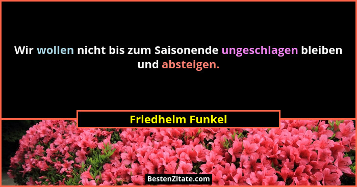 Wir wollen nicht bis zum Saisonende ungeschlagen bleiben und absteigen.... - Friedhelm Funkel
