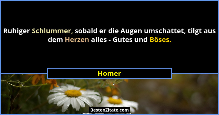 Ruhiger Schlummer, sobald er die Augen umschattet, tilgt aus dem Herzen alles - Gutes und Böses.... - Homer