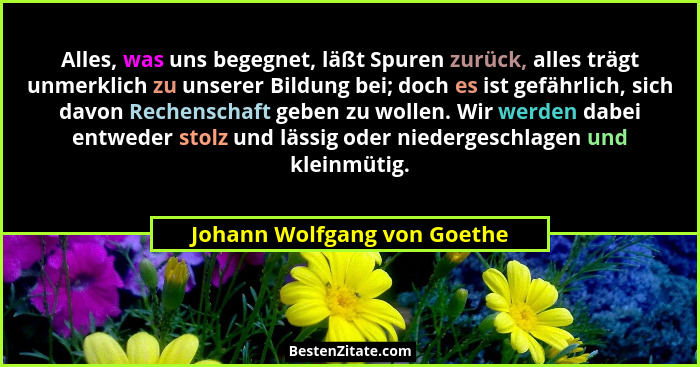 Alles, was uns begegnet, läßt Spuren zurück, alles trägt unmerklich zu unserer Bildung bei; doch es ist gefährlich, sich... - Johann Wolfgang von Goethe