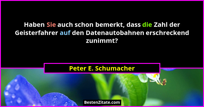 Haben Sie auch schon bemerkt, dass die Zahl der Geisterfahrer auf den Datenautobahnen erschreckend zunimmt?... - Peter E. Schumacher