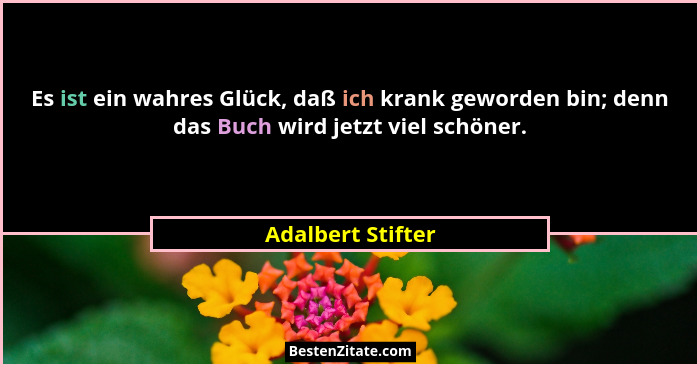 Es ist ein wahres Glück, daß ich krank geworden bin; denn das Buch wird jetzt viel schöner.... - Adalbert Stifter