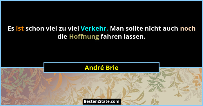 Es ist schon viel zu viel Verkehr. Man sollte nicht auch noch die Hoffnung fahren lassen.... - André Brie