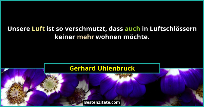 Unsere Luft ist so verschmutzt, dass auch in Luftschlössern keiner mehr wohnen möchte.... - Gerhard Uhlenbruck