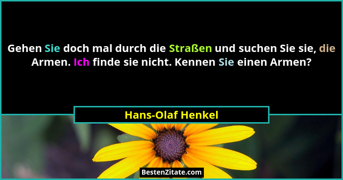 Gehen Sie doch mal durch die Straßen und suchen Sie sie, die Armen. Ich finde sie nicht. Kennen Sie einen Armen?... - Hans-Olaf Henkel