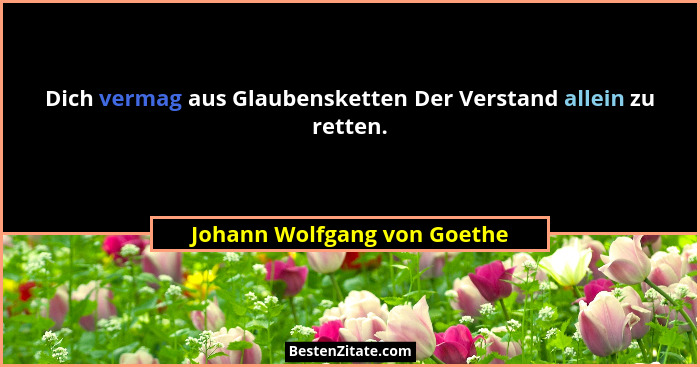 Dich vermag aus Glaubensketten Der Verstand allein zu retten.... - Johann Wolfgang von Goethe