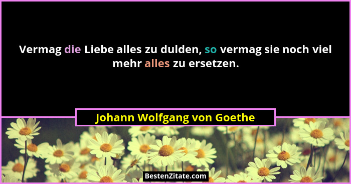 Vermag die Liebe alles zu dulden, so vermag sie noch viel mehr alles zu ersetzen.... - Johann Wolfgang von Goethe