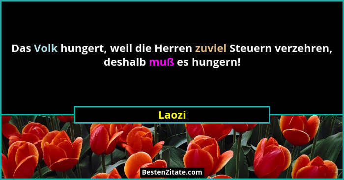 Das Volk hungert, weil die Herren zuviel Steuern verzehren, deshalb muß es hungern!... - Laozi