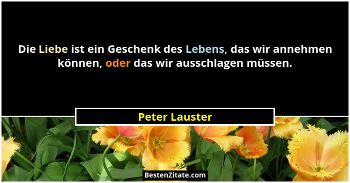 Die Liebe ist ein Geschenk des Lebens, das wir annehmen können, oder das wir ausschlagen müssen.... - Peter Lauster