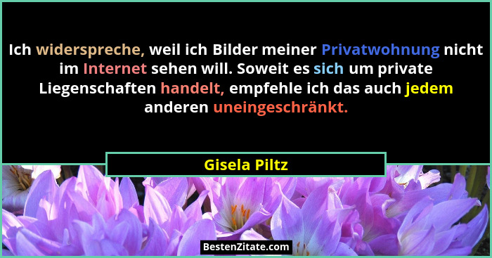 Ich widerspreche, weil ich Bilder meiner Privatwohnung nicht im Internet sehen will. Soweit es sich um private Liegenschaften handelt,... - Gisela Piltz