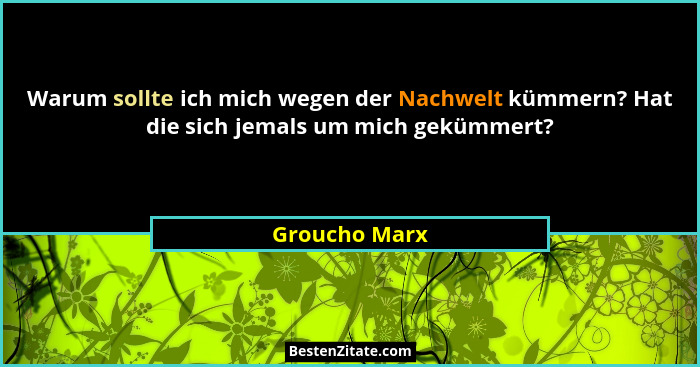 Warum sollte ich mich wegen der Nachwelt kümmern? Hat die sich jemals um mich gekümmert?... - Groucho Marx