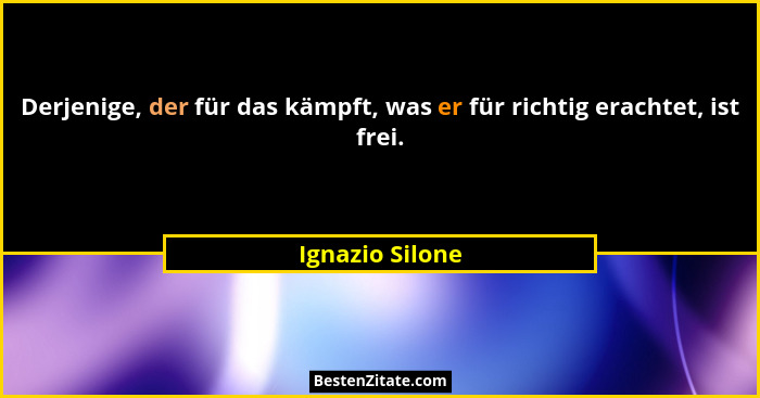Derjenige, der für das kämpft, was er für richtig erachtet, ist frei.... - Ignazio Silone