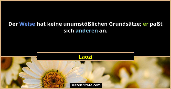 Der Weise hat keine unumstößlichen Grundsätze; er paßt sich anderen an.... - Laozi
