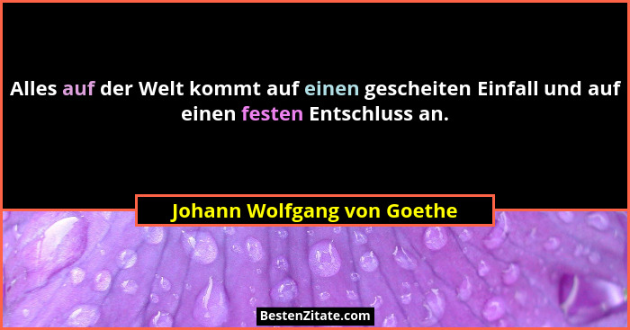 Alles auf der Welt kommt auf einen gescheiten Einfall und auf einen festen Entschluss an.... - Johann Wolfgang von Goethe