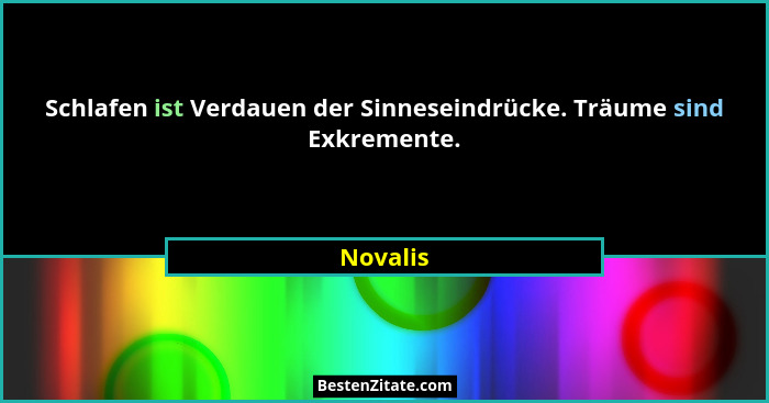 Schlafen ist Verdauen der Sinneseindrücke. Träume sind Exkremente.... - Novalis